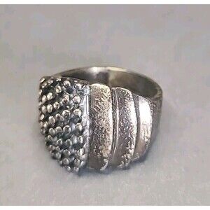 Vintage Sterling Silver Stepped Pebble Nubs Steampunk Dome Ring 925 Sz: 6.75